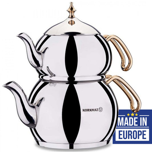 Turkish Teapot Set 3.3 Qt — Korkmaz Hanedan, Gold or Rosegold Handle