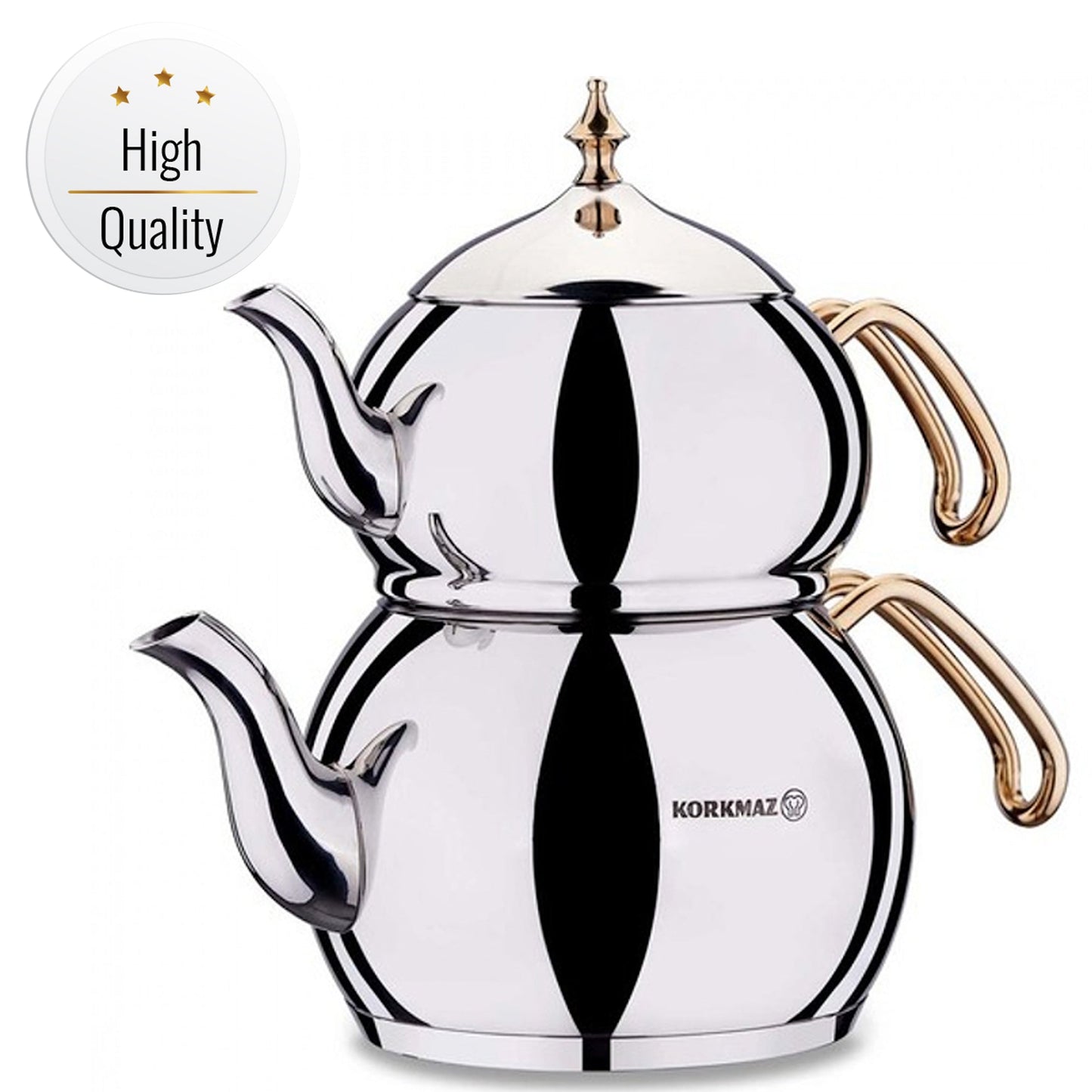Turkish Teapot Set 3.3 Qt — Korkmaz Hanedan, Gold or Rosegold Handle