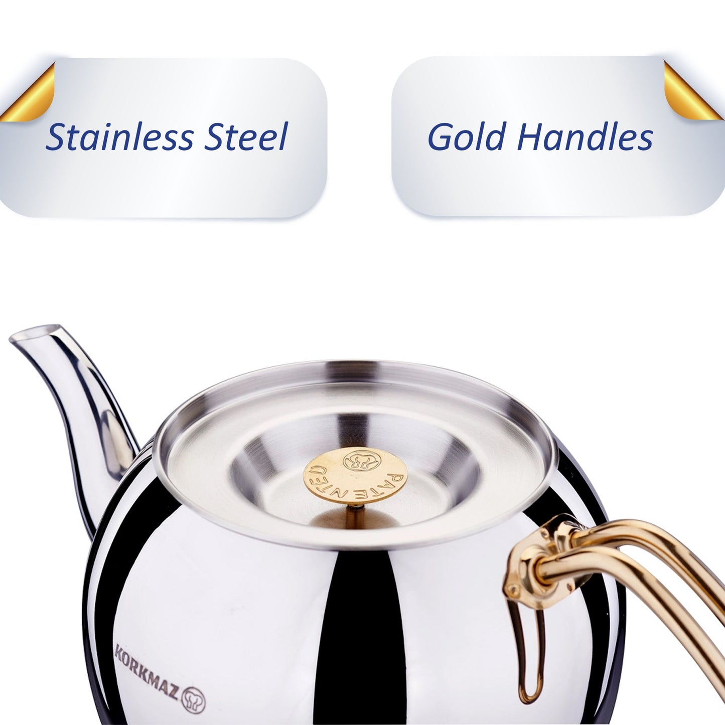 Turkish Teapot Set 3.3 Qt — Korkmaz Hanedan, Gold or Rosegold Handle