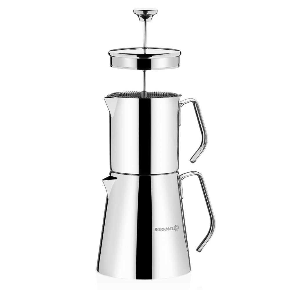 Turkish Teapot Set French Press Style — Korkmaz Aqua Stainless Steel