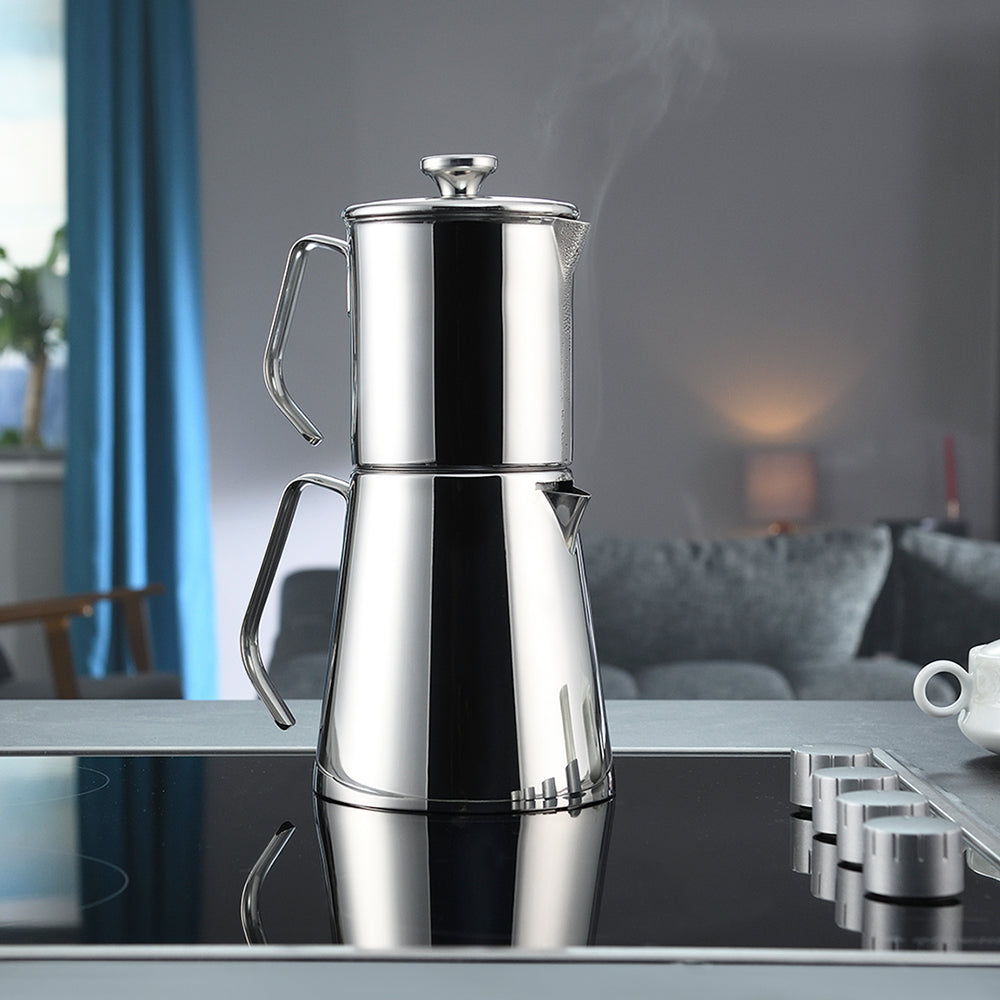 Turkish Teapot Set French Press Style — Korkmaz Aqua Stainless Steel