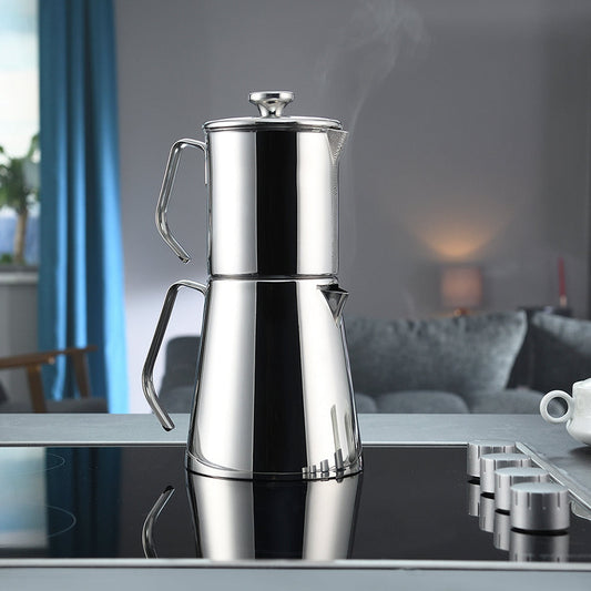 Turkish Teapot Set French Press Style — Korkmaz Aqua Stainless Steel