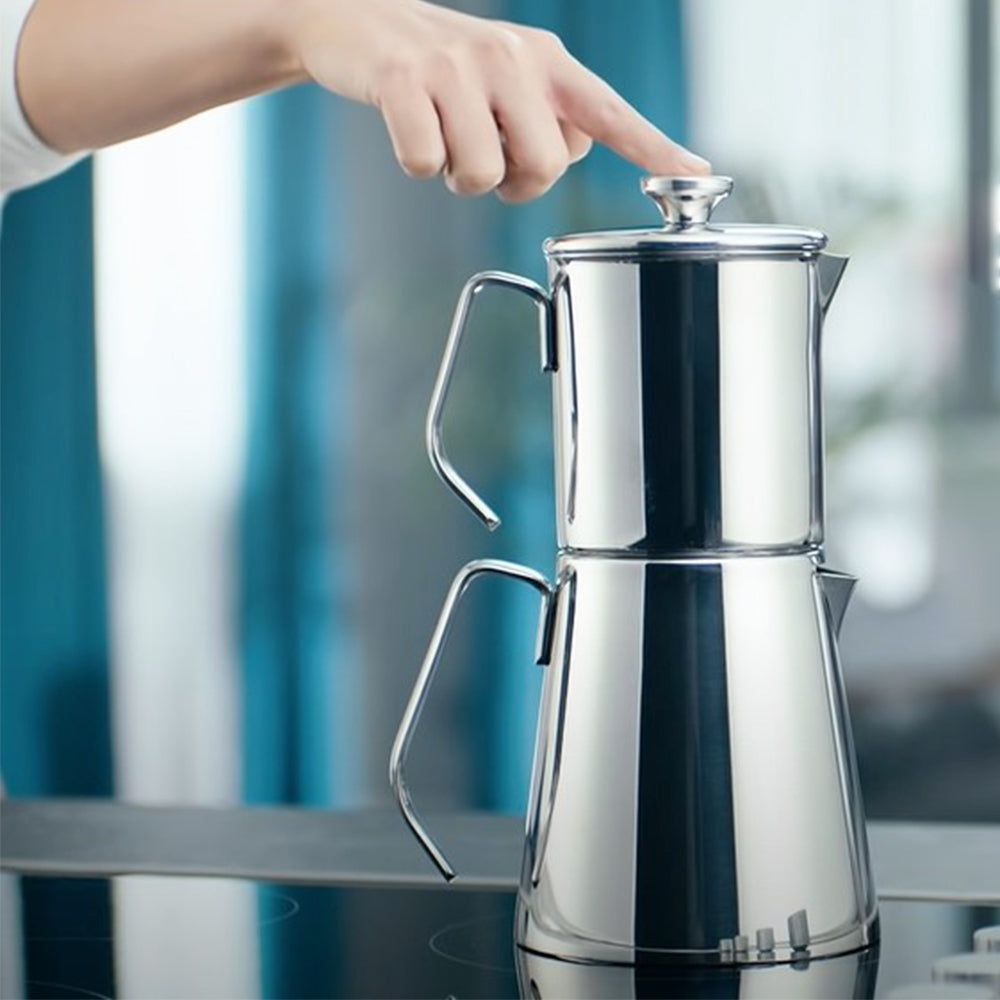 Turkish Teapot Set French Press Style — Korkmaz Aqua Stainless Steel