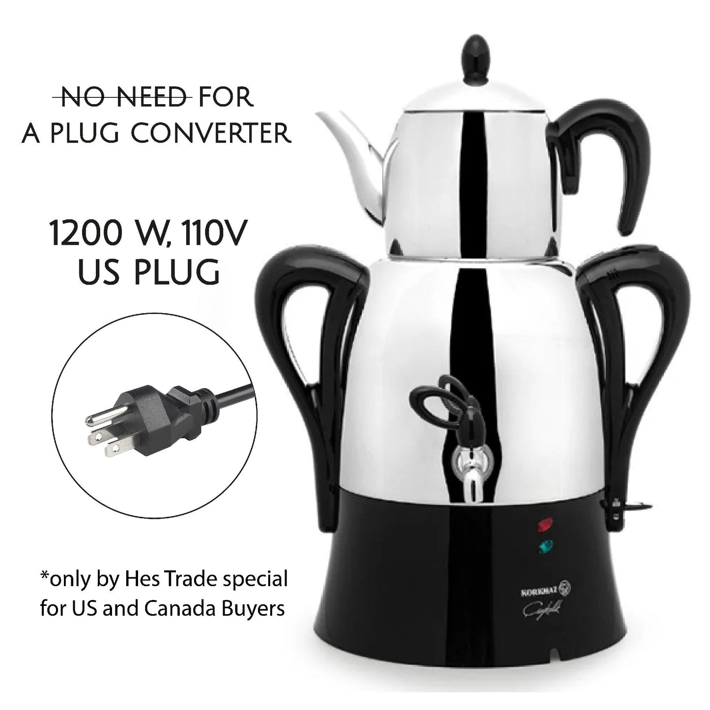 Electric Samovar Stainless Steel 4.1 L — Korkmaz Caykolik
