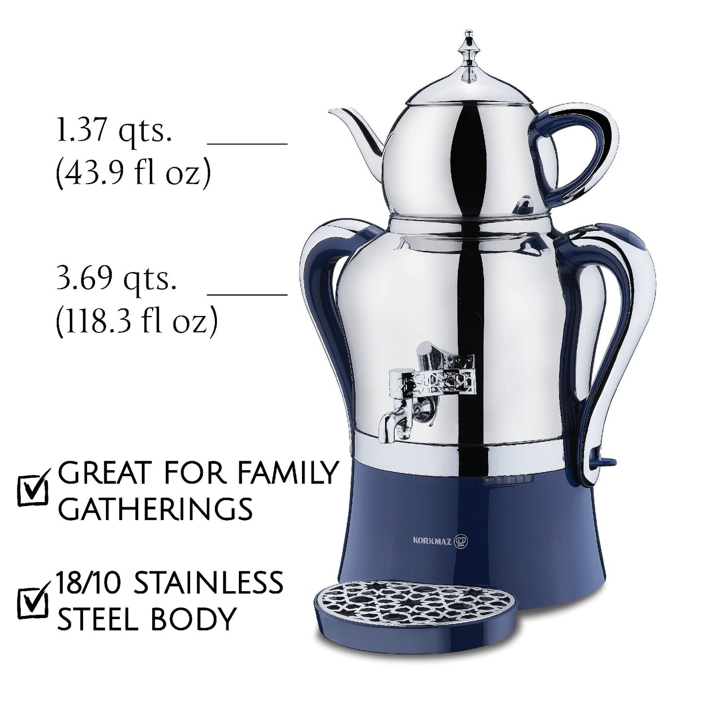 Electric Samovar Stainless Steel 4.8 L Premium — Korkmaz Hanedan