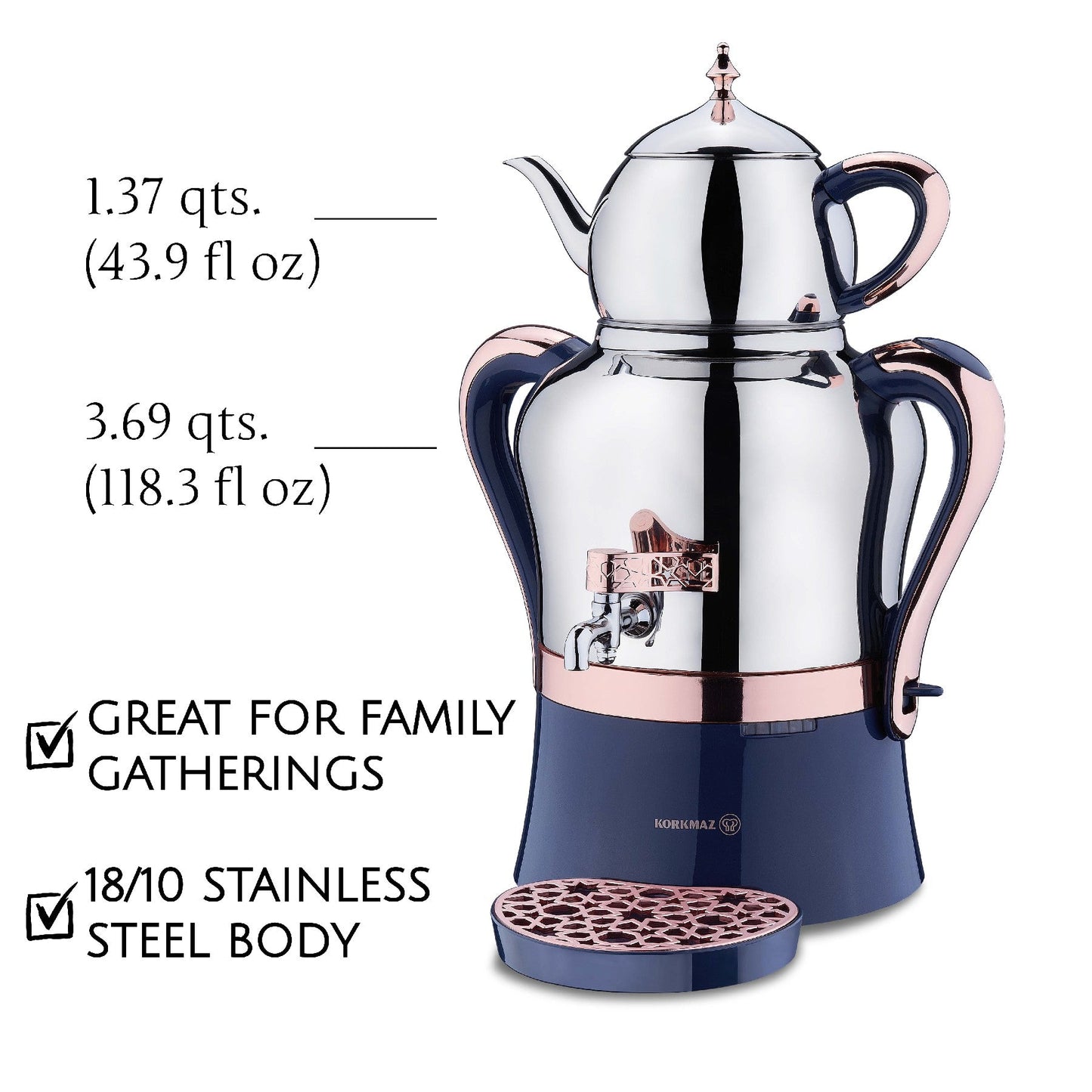 Electric Samovar Stainless Steel 4.8 L Premium — Korkmaz Hanedan