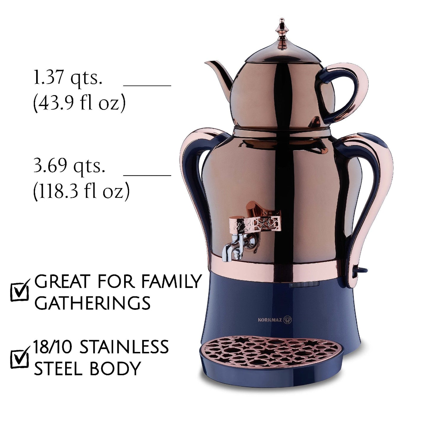 Electric Samovar Stainless Steel 4.8 L Premium — Korkmaz Hanedan
