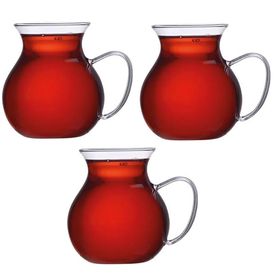 Turkish Tea Cup Set 3 Piece — Keyfi Ala, 6.7 Oz Large