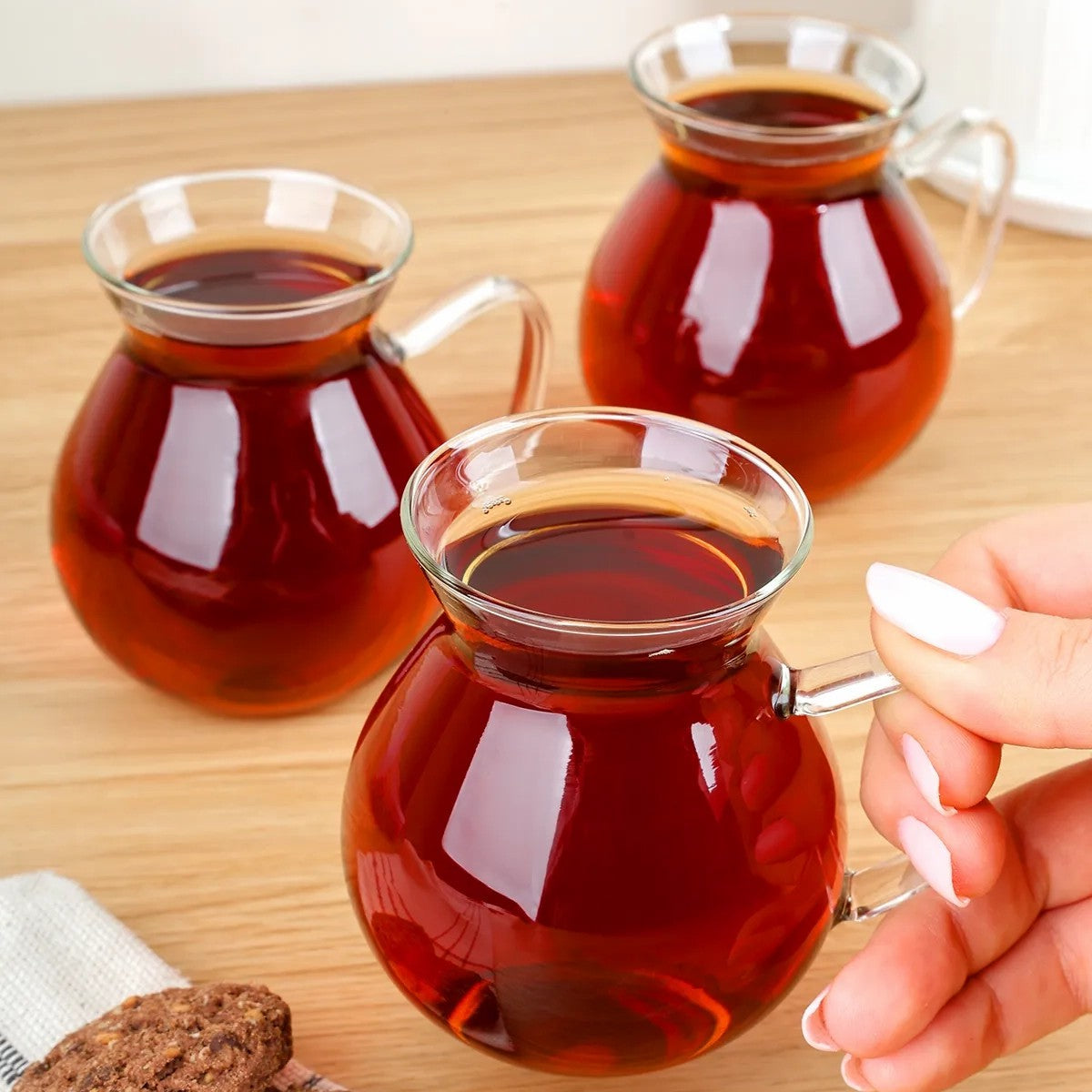 Turkish Tea Cup Set 3 Piece — Keyfi Ala, 6.7 Oz Large
