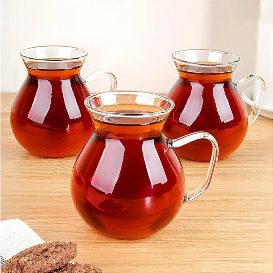 Turkish Tea Cup Set 3 Piece — Keyfi Ala, 6.7 Oz Large