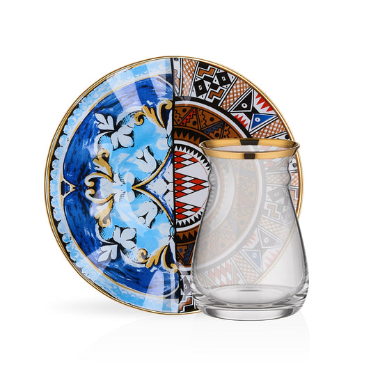 Turkish Tea Cups Set of 6 with Hand-Painted Saucers — 5 Oz