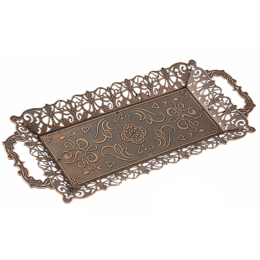 Embossed Rectangular Metal Serving Tray — 15.6 x 7 Inch