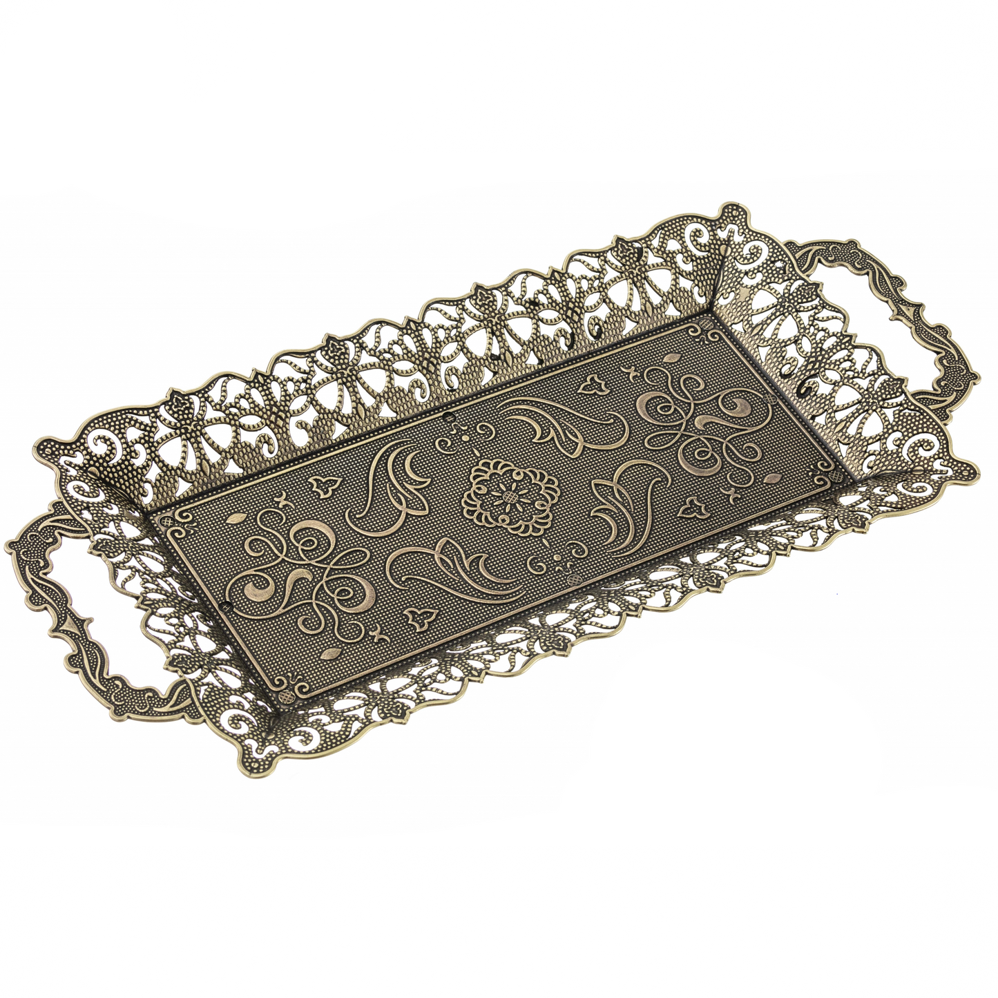 Embossed Rectangular Metal Serving Tray — 15.6 x 7 Inch