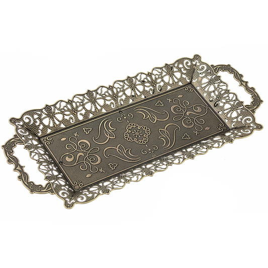Embossed Rectangular Metal Serving Tray — 15.6 x 7 Inch