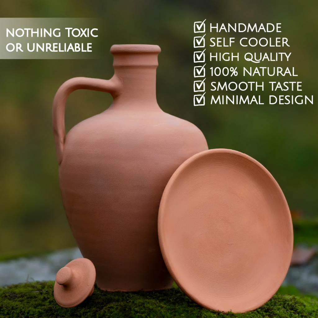 Terracotta Water Jug with Lid and Plate — Anadolu 3-Piece, 2 Sizes