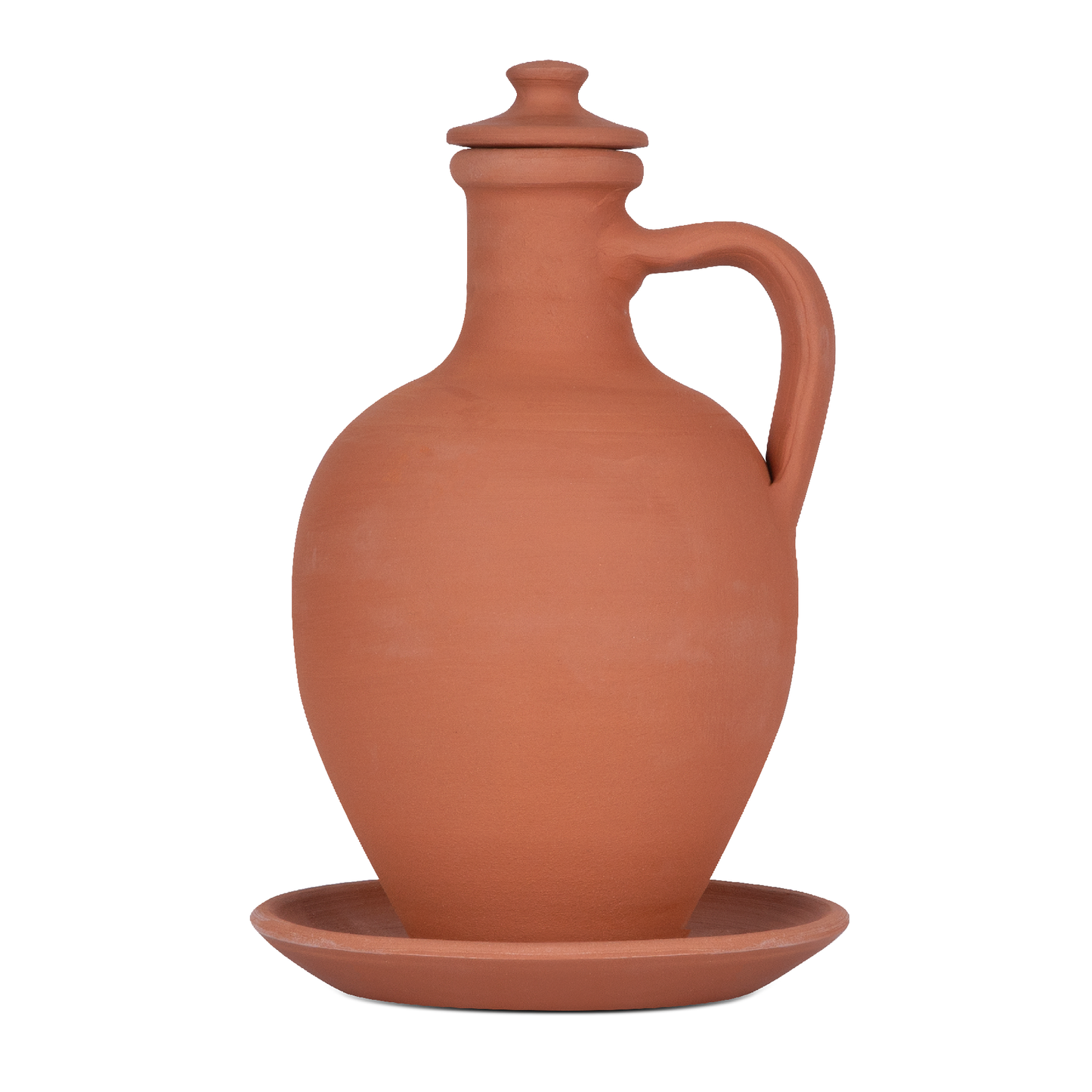 Terracotta Water Jug with Lid and Plate — Anadolu 3-Piece, 2 Sizes