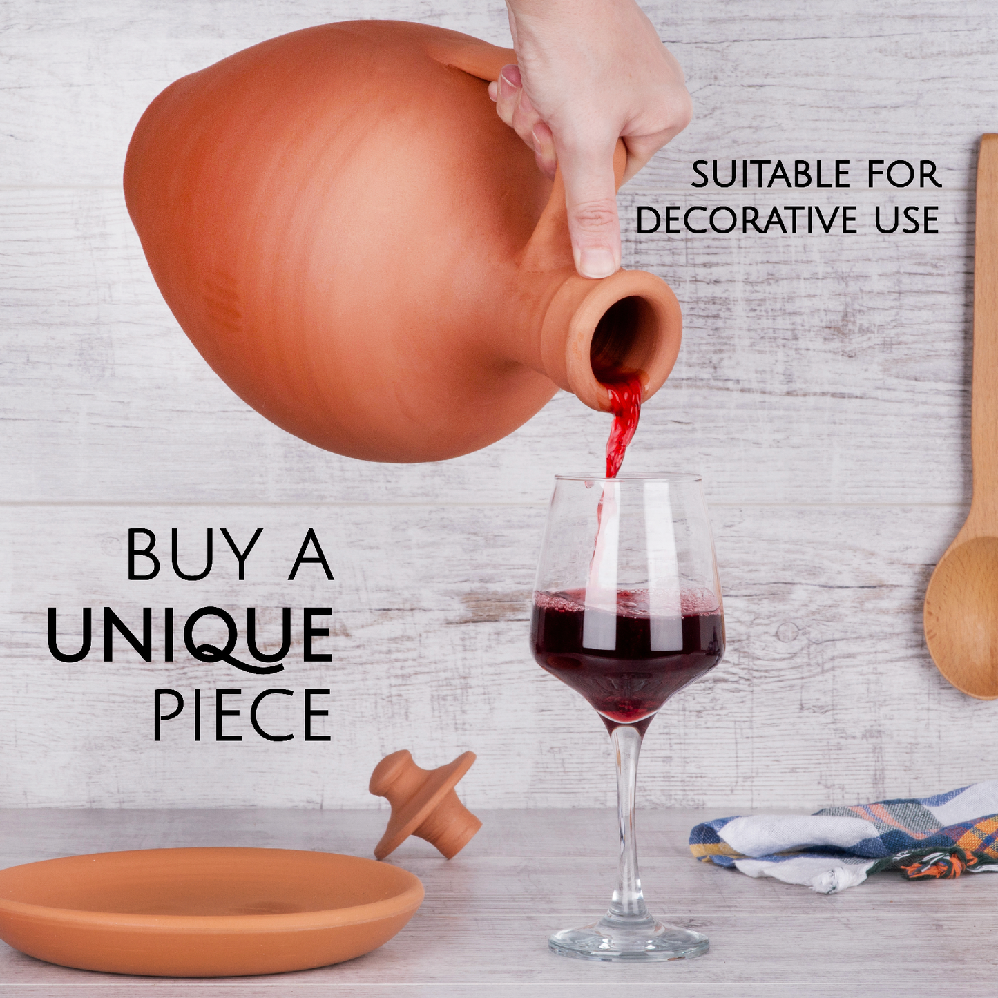 Terracotta Water Jug with Lid and Plate — Anadolu 3-Piece, 2 Sizes