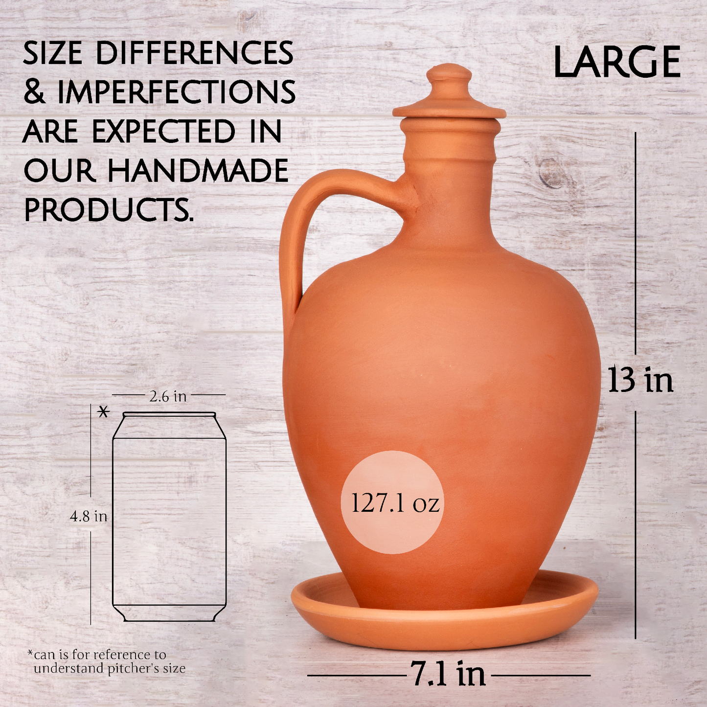 Terracotta Water Jug with Lid and Plate — Anadolu 3-Piece, 2 Sizes