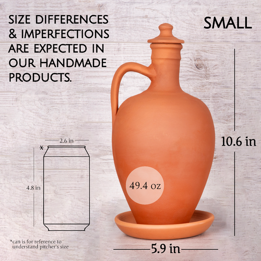 Terracotta Water Jug with Lid and Plate — Anadolu 3-Piece, 2 Sizes