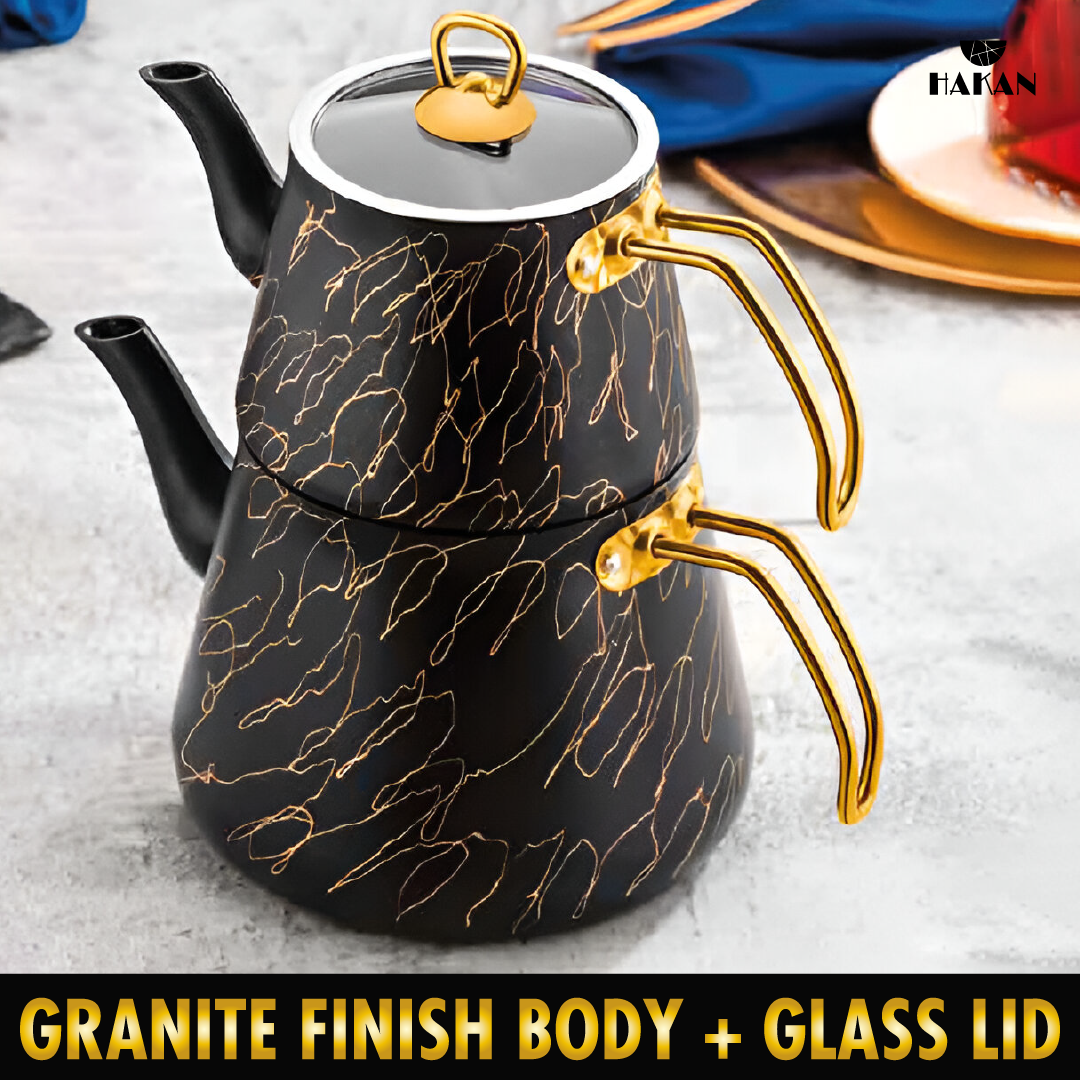 Turkish Teapot Set Granite Black Gold — Avangarde, 135.3 Oz