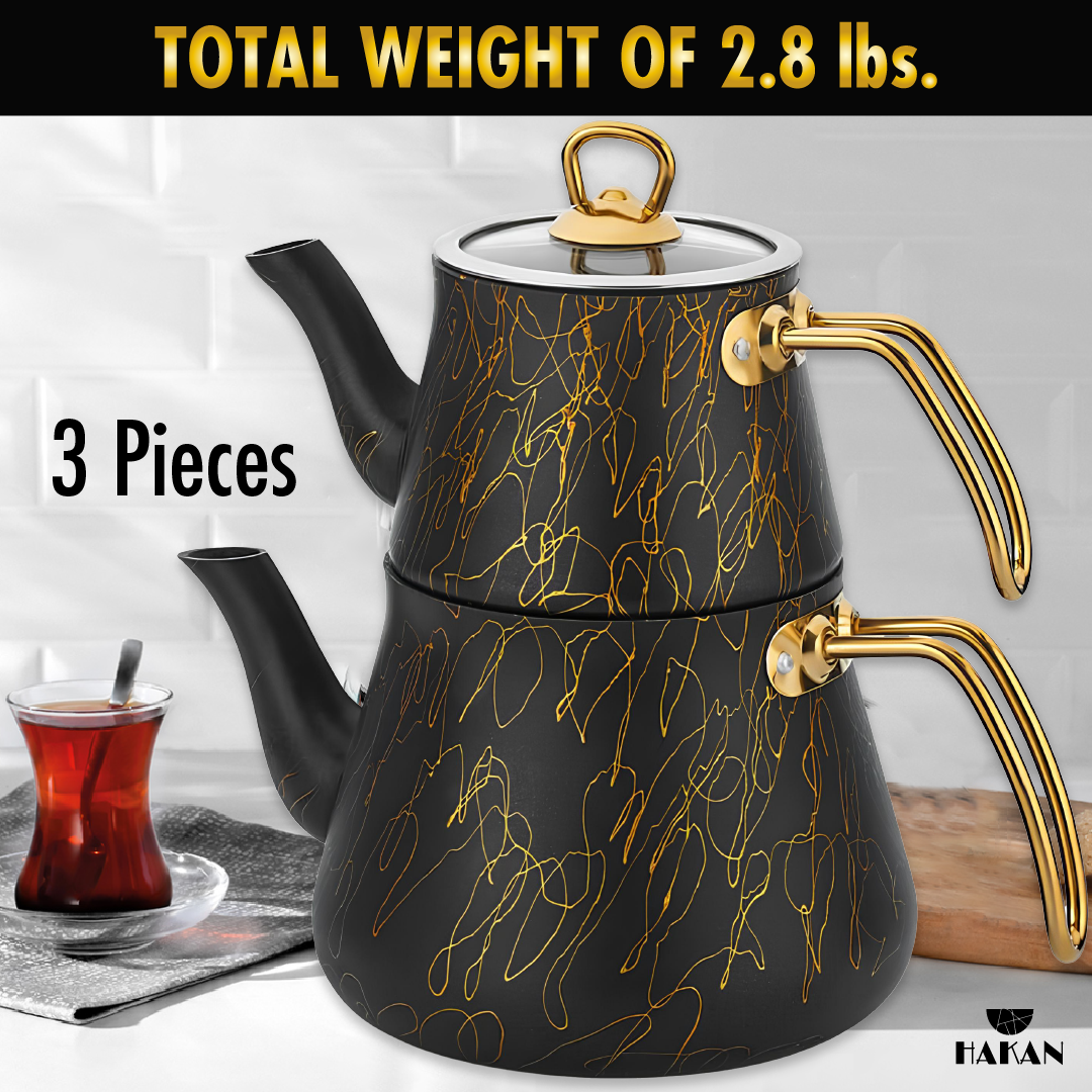Turkish Teapot Set Granite Black Gold — Avangarde, 135.3 Oz