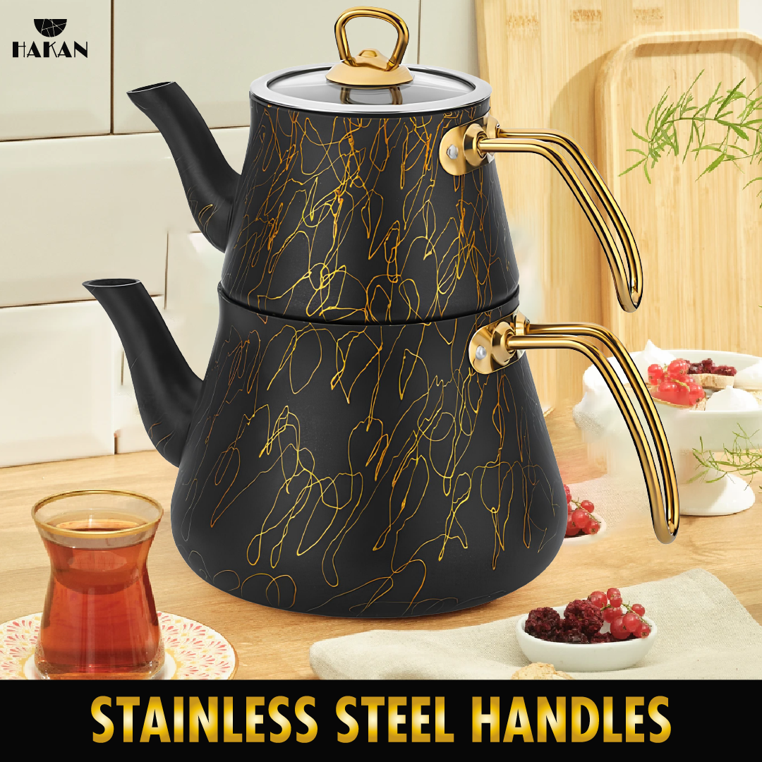 Turkish Teapot Set Granite Black Gold — Avangarde, 135.3 Oz