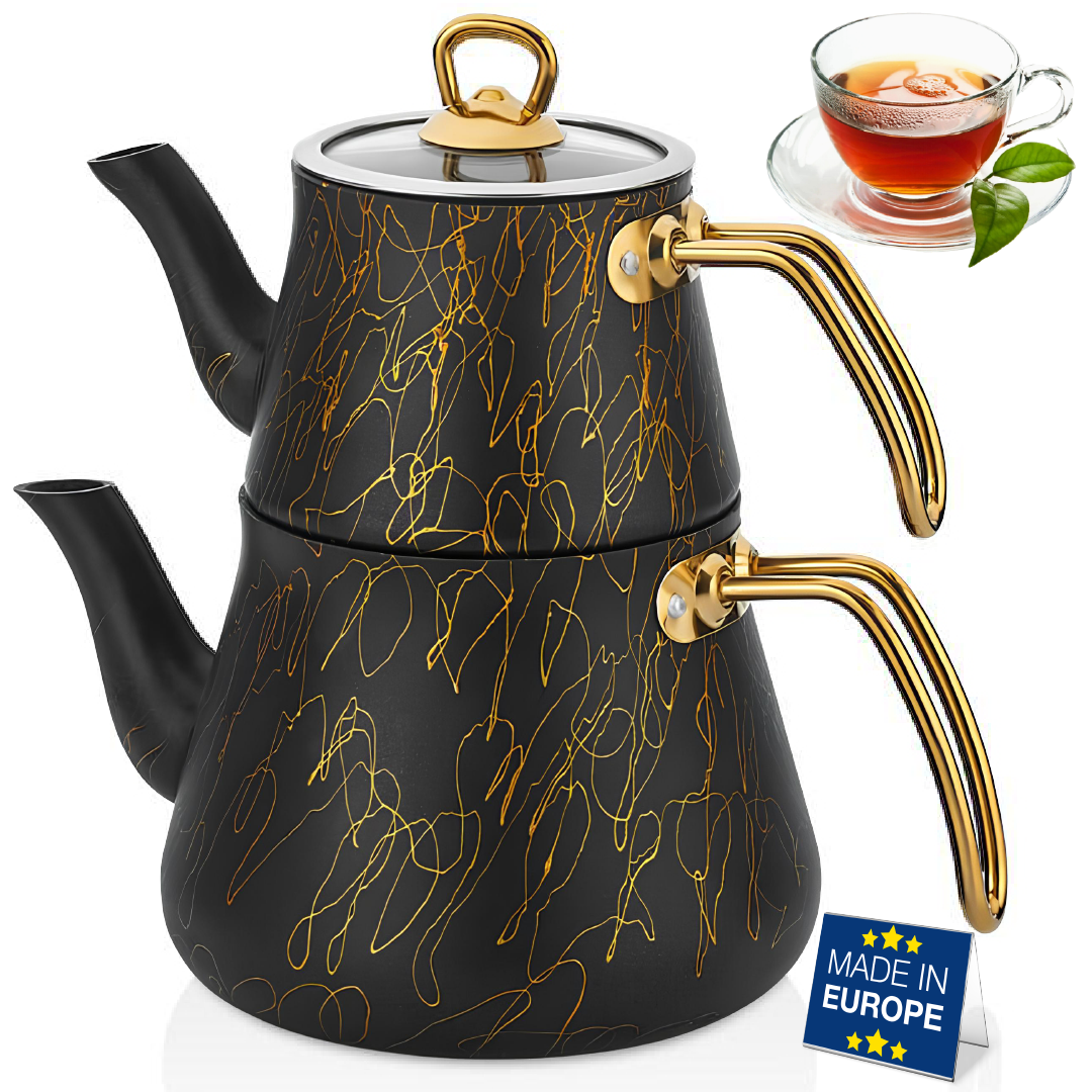 Turkish Teapot Set Granite Black Gold — Avangarde, 135.3 Oz