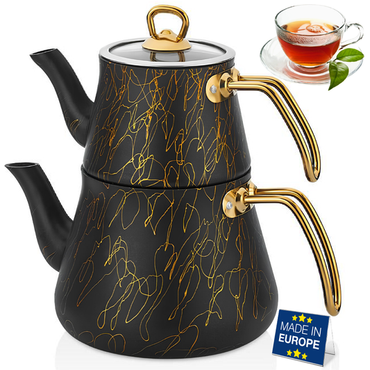 Turkish Teapot Set Granite Black Gold — Avangarde, 135.3 Oz