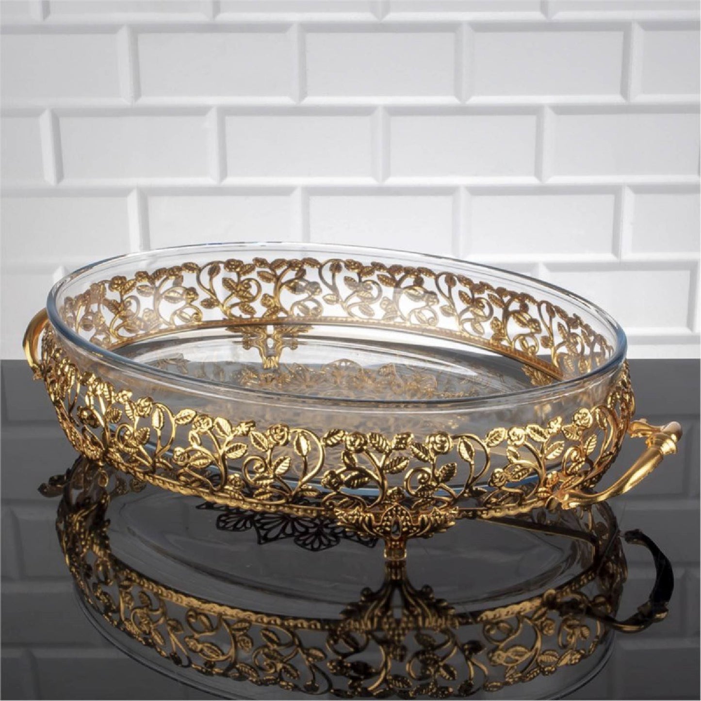 Handmade Glass Bakeware Tray with Metal Holder