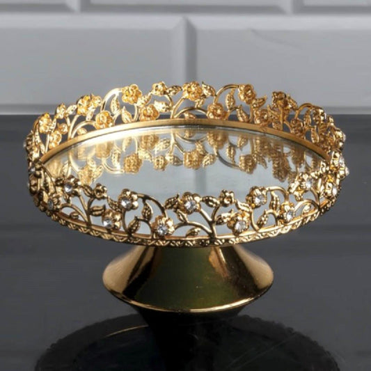 Mirrored Round Dessert Footed Stand Platter — 5.9 Inch