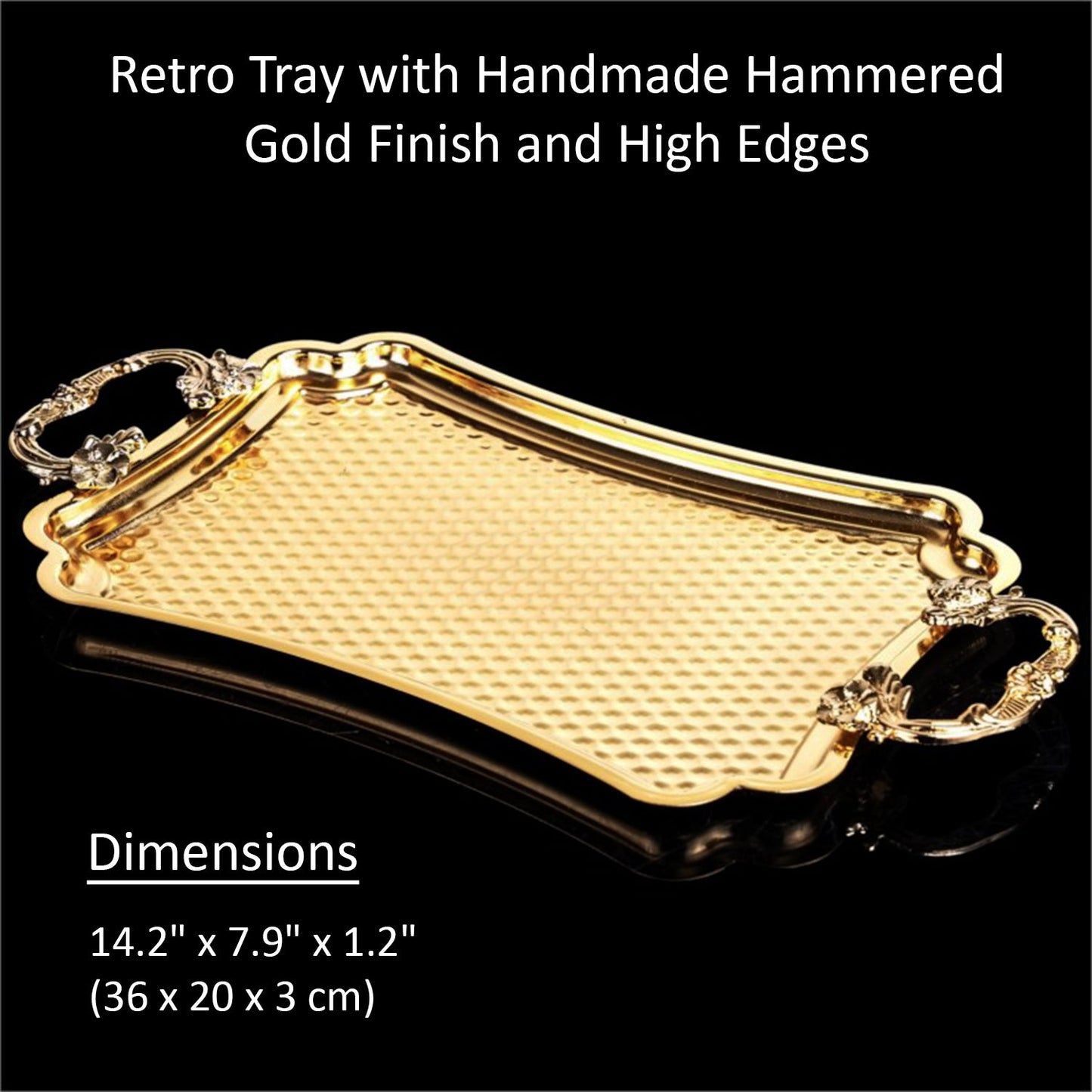 Retro Tray with Hammered High Edges — 14.2x7.9 Inch
