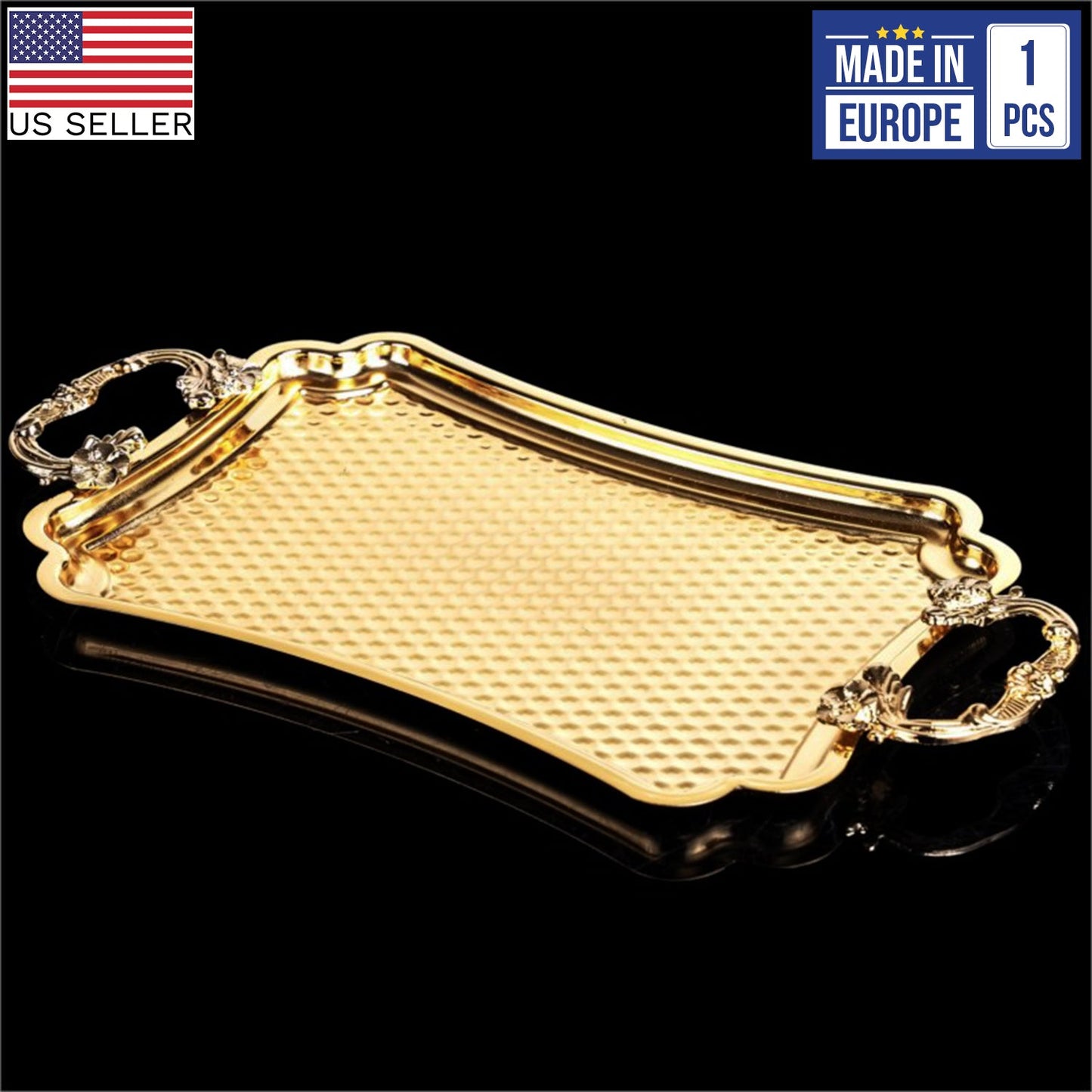 Retro Tray with Hammered High Edges — 14.2x7.9 Inch