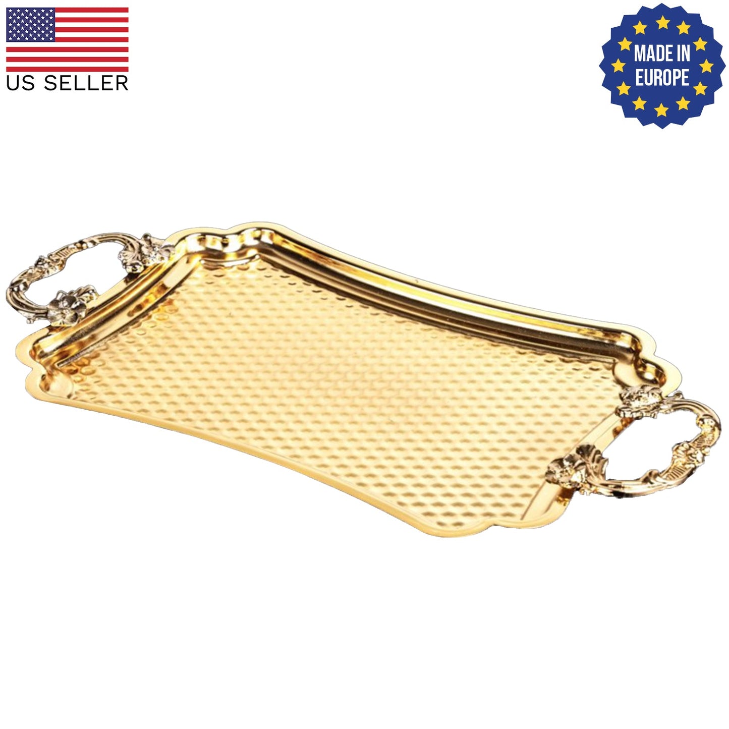 Retro Tray with Hammered High Edges — 14.2x7.9 Inch