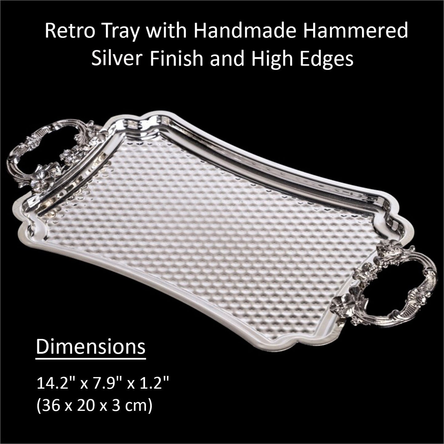 Retro Tray with Hammered High Edges — 14.2x7.9 Inch
