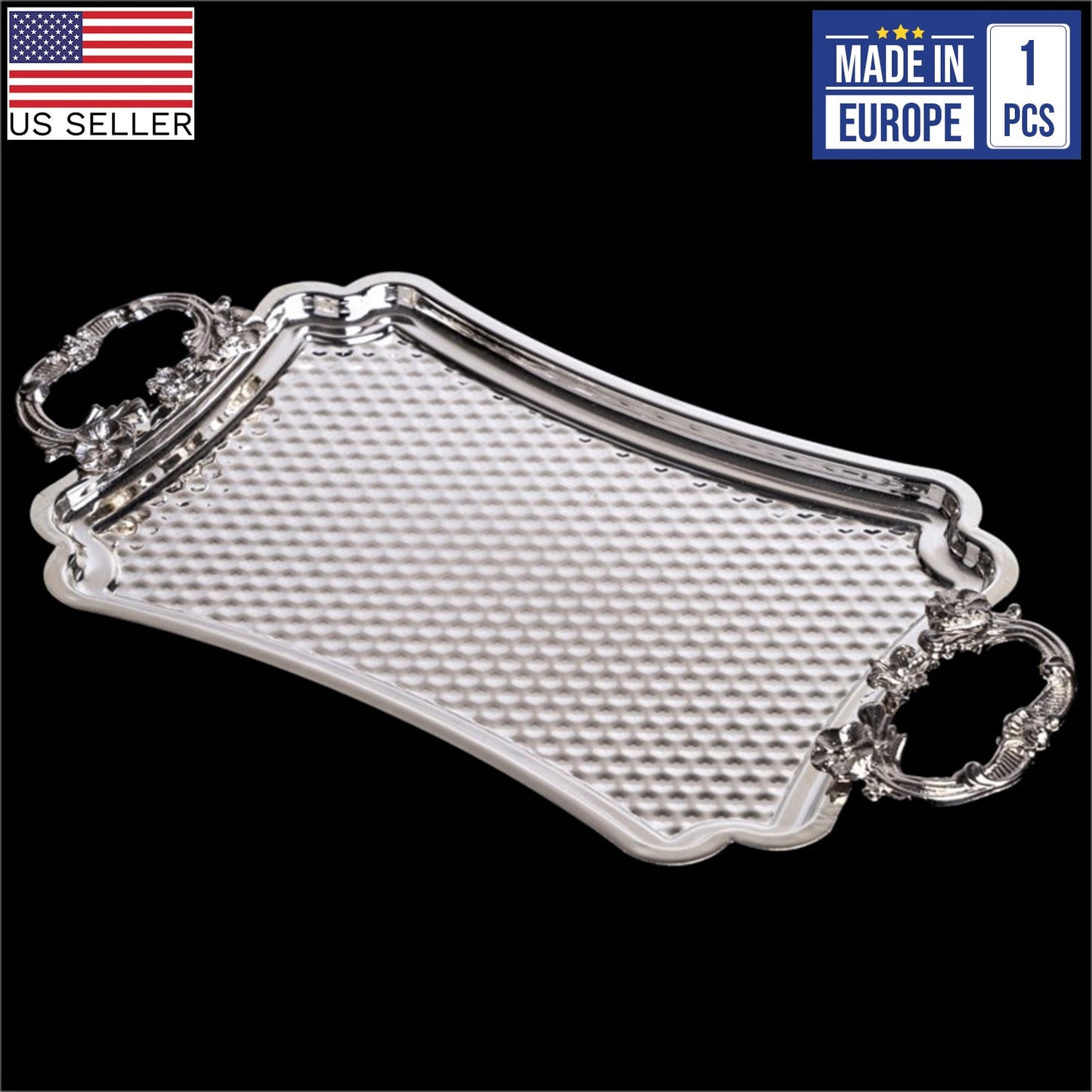 Retro Tray with Hammered High Edges — 14.2x7.9 Inch