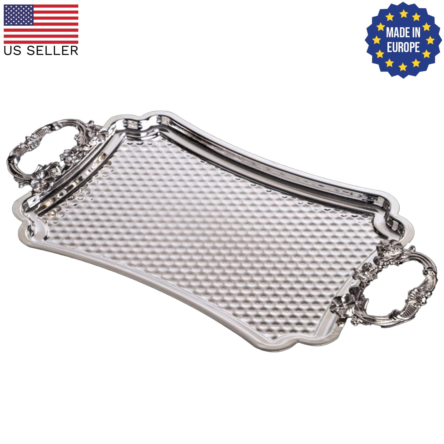 Retro Tray with Hammered High Edges — 14.2x7.9 Inch