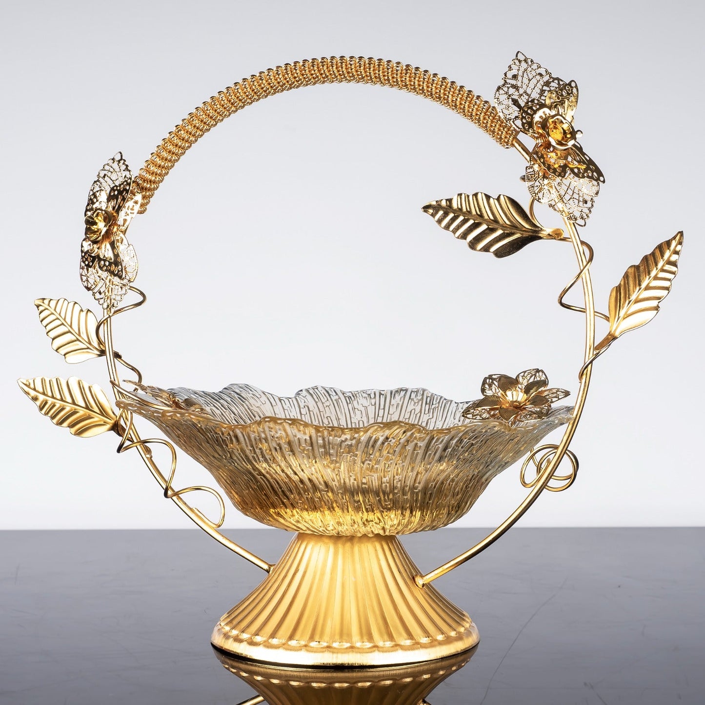 Metal Footed Glass Basket Fruit Bowl — 11 Inch