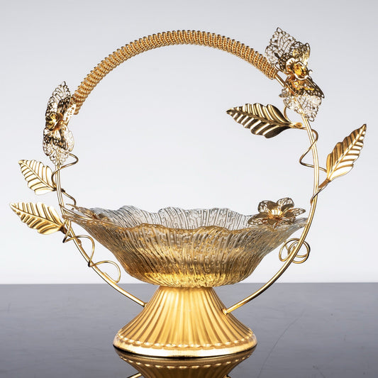 Metal Footed Glass Basket Fruit Bowl — 11 Inch