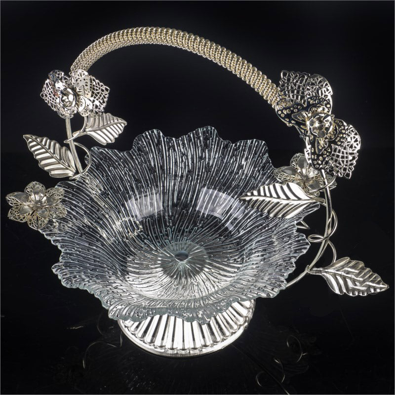 Metal Footed Glass Basket Fruit Bowl — 11 Inch