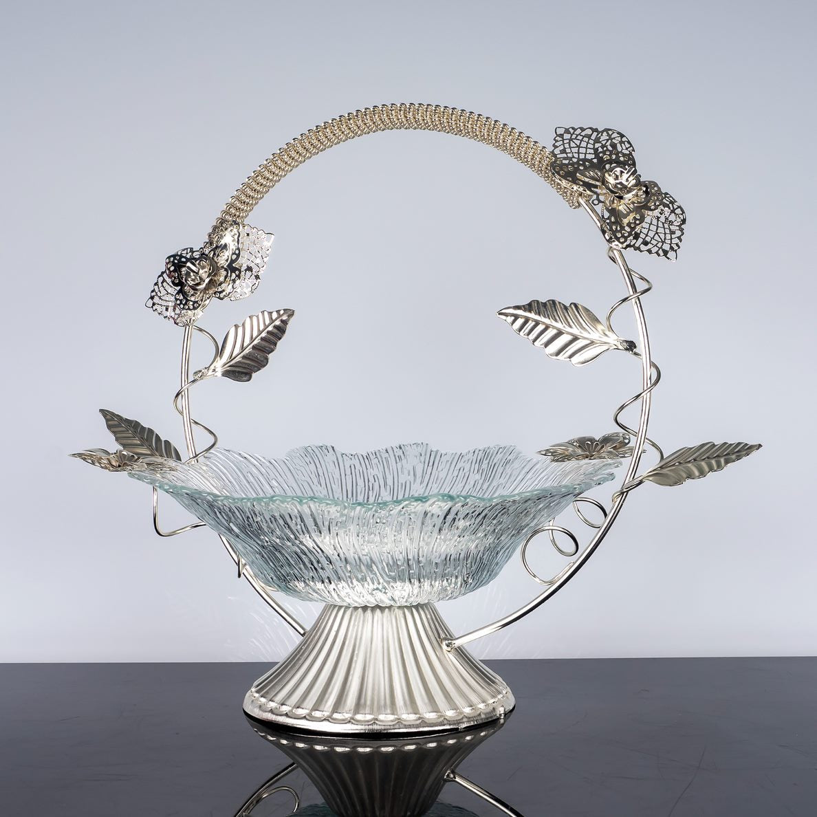 Metal Footed Glass Basket Fruit Bowl — 11 Inch