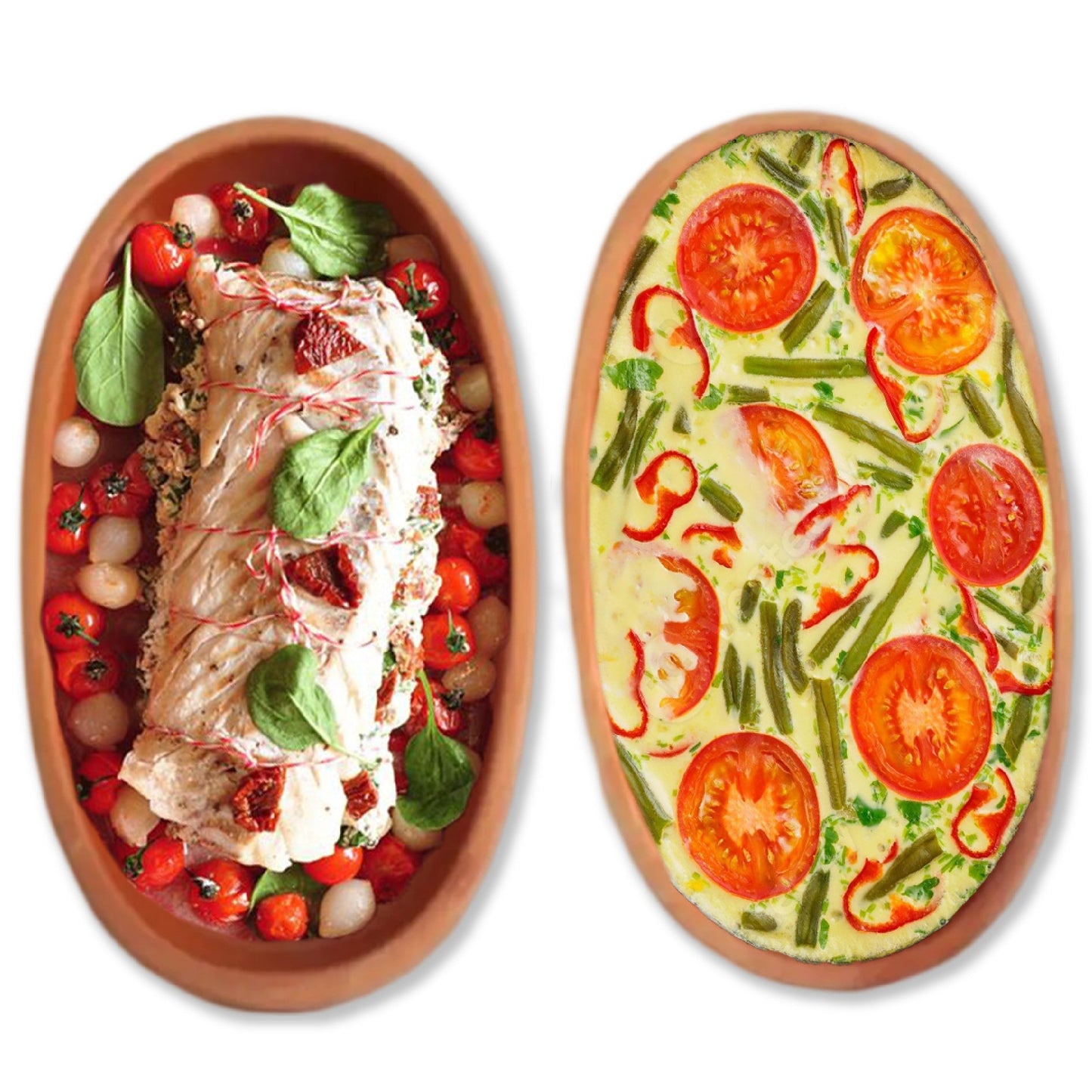 Oval Glazed Terracotta Clay Pans Set of 2 — Bergama, Midi & Large