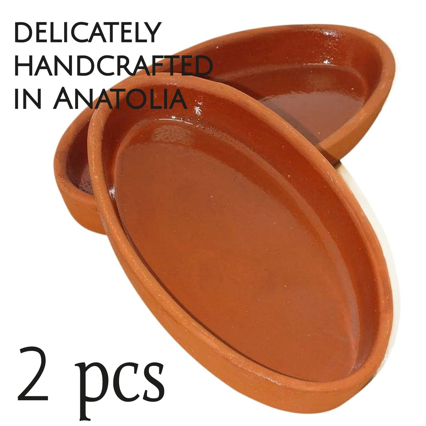 Oval Glazed Terracotta Clay Pans Set of 2 — Bergama, Midi & Large