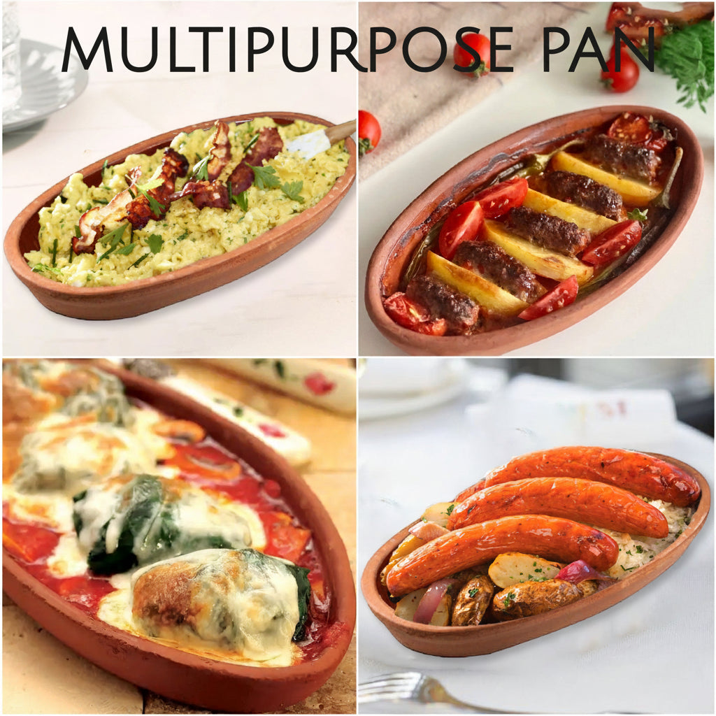 Oval Glazed Terracotta Clay Pans Set of 2 — Bergama, Midi & Large