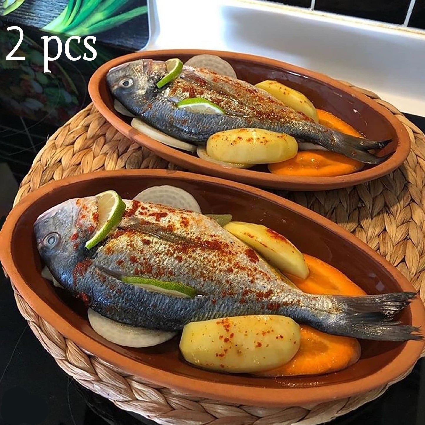 Oval Glazed Terracotta Clay Pans Set of 2 — Bergama, Midi & Large