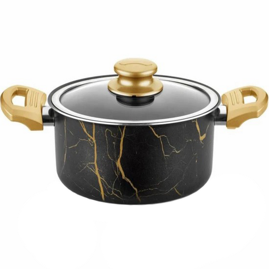 Nonstick Deep Pot with Glass Lid — Cem Marble Design, 6 Sizes