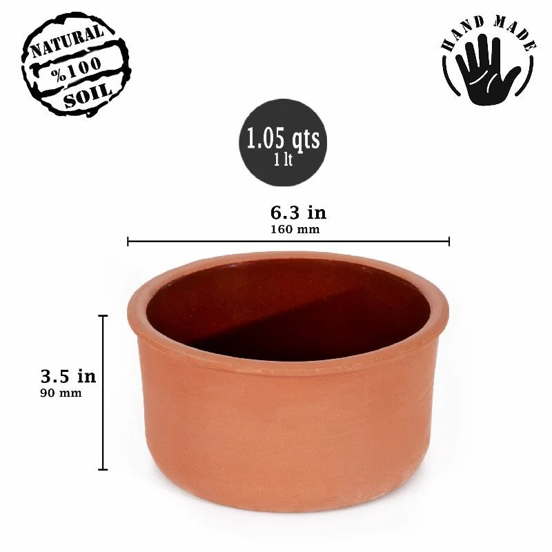 Terracotta Casserole Bowl for Oven — 1.1 Qt Earthenware