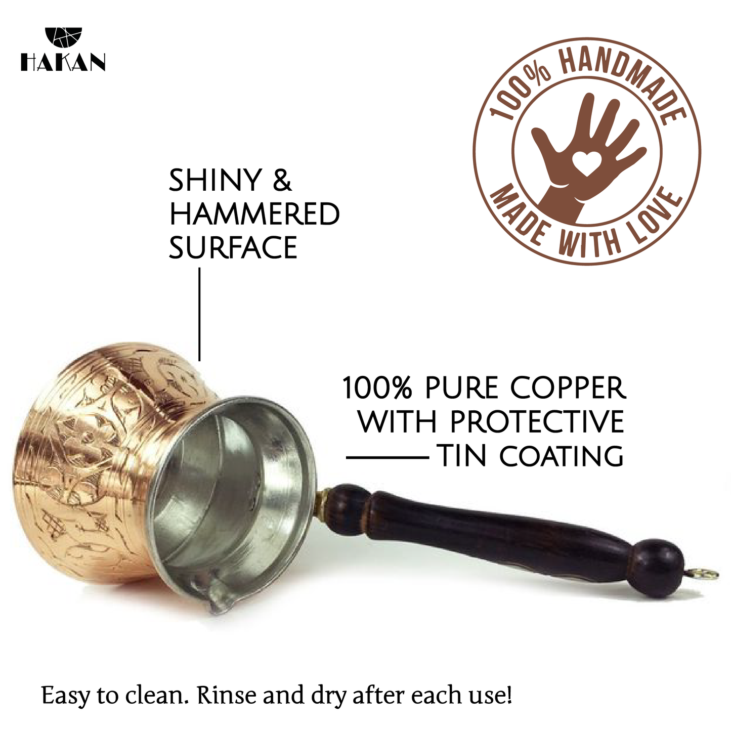 Copper Turkish Coffee Pot with Wooden Handle — Thick Copper