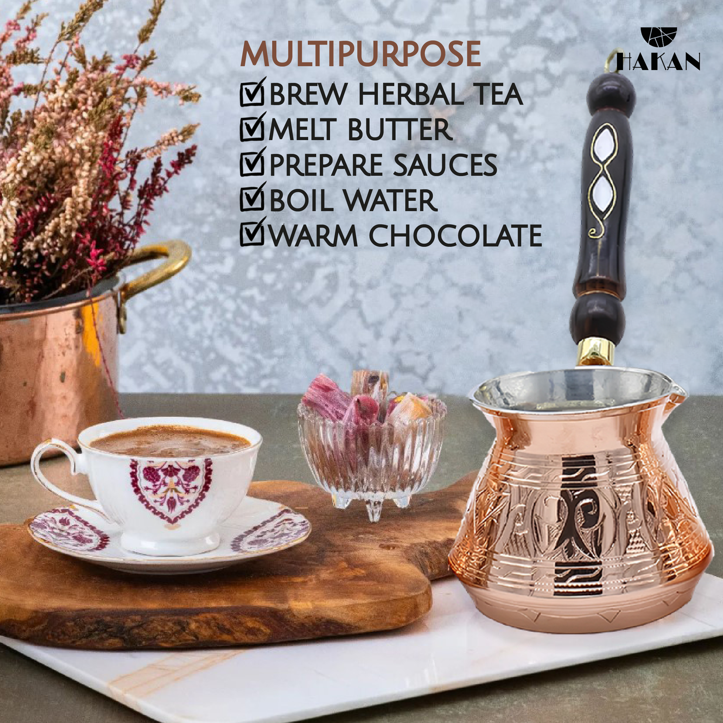 Copper Turkish Coffee Pot with Wooden Handle — Thick Copper