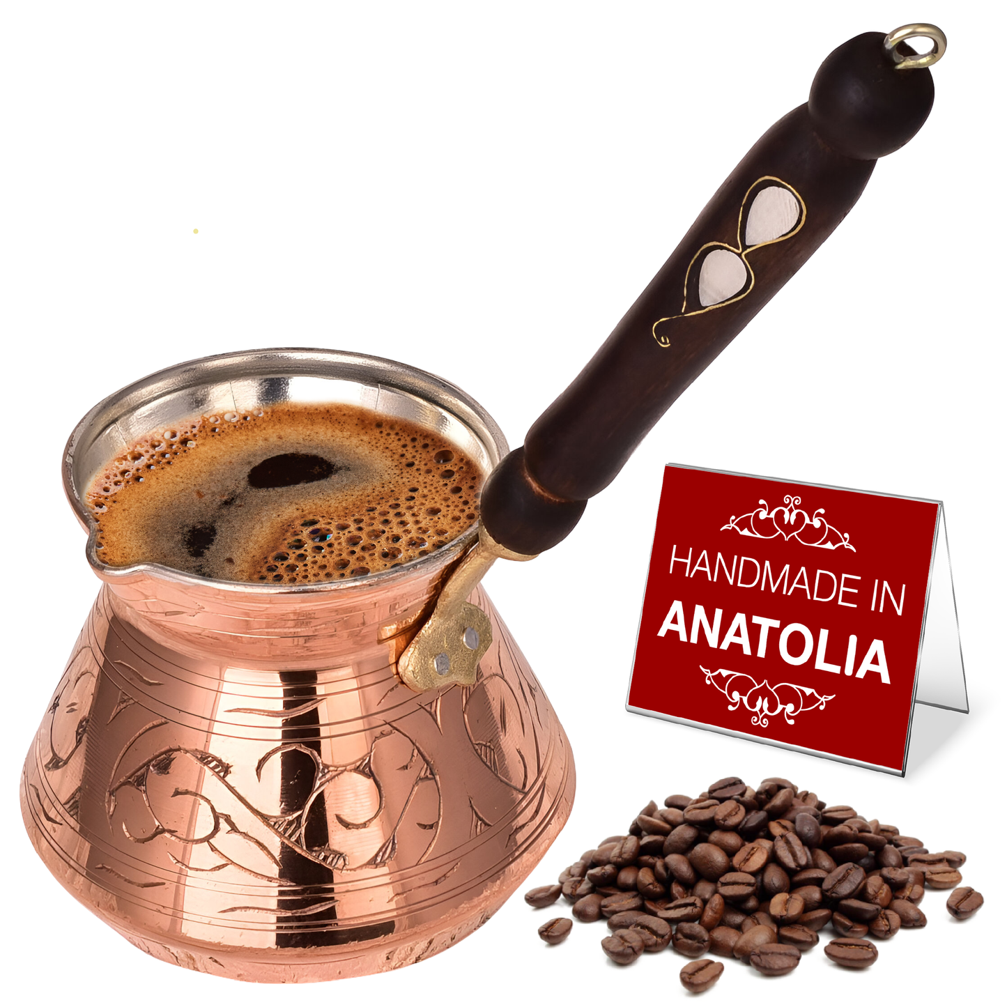 Copper Turkish Coffee Pot with Wooden Handle — Thick Copper