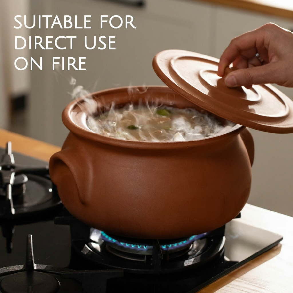 Unglazed Terracotta Cooking Pot with Lid — Suphan, 3 Sizes